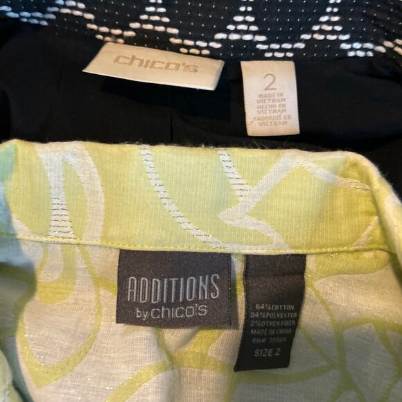 Chicos Blazer 2 Large Chartruese Silver Floral Black White Dots Jacket Lot of 2 - Picture 5 of 8